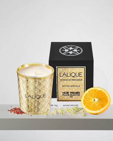 <img alt="Lalique Candle Noir Premier Plume Blanche 190g with box">